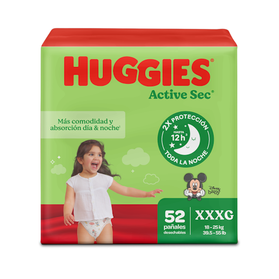 Pañales Huggies Active Sec 6/XXXG 52U